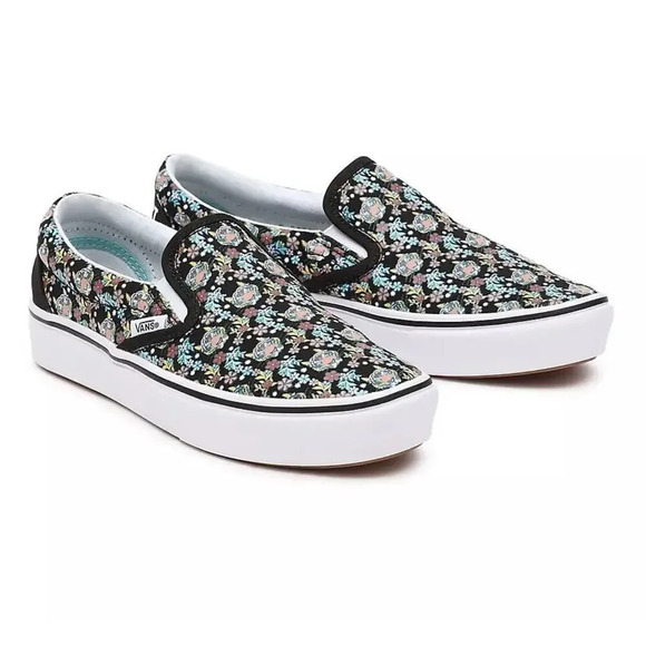 Vans x Discovery (Project CAT) Floral Canvas Slip-On Skate Shoe - Juniors Size 4 - Picture 3 of 13